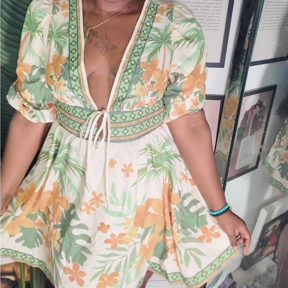 SHEIN Floral Mini Dress with Green and Orange